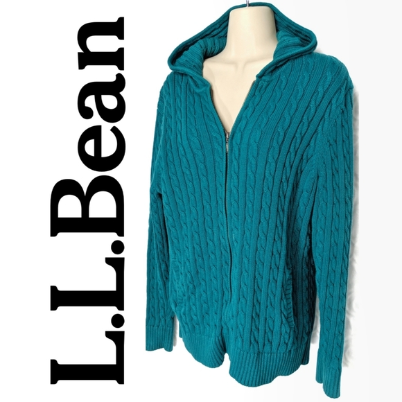 L.L. Bean | Sweaters | Ll Bean Full Zip Cableknit Hoodie Sweater Sz Xl | Poshmark